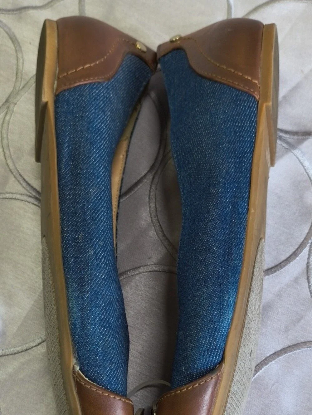 GUESS Denim Navy Ballet Flats with Brown Trim and Logo Accent AB